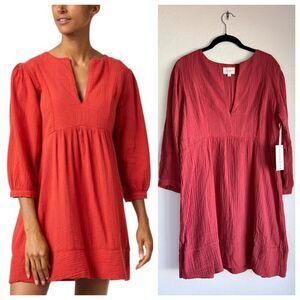 NWT Honorine Coco Tiered Cotton Gauze Mini Dress in Terracotta Red Size Medium